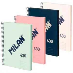 Milan Cuaderno A4 Espiral 80 Hojas 95gr Liso Pack 4 Colores Surtidos