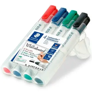 Staedtler Lumocolor 351 Pack de 4 Marcadores para Pizarra Blanca - Secado Rápido