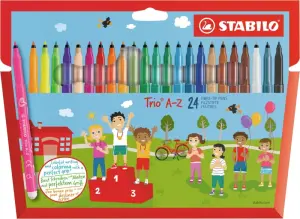 Stabilo Trio A-Z Pack de 24 Rotuladores Punta Fina 0.7mm Tinta Lavable Colores Surtidos