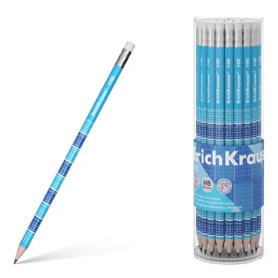 Erichkrause 2x2 Lapiz de Grafito HB con Goma de Borrar - Madera Seleccionada - Decorado con las Tablas de Multiplicar - Facil Afilado - Color Azul