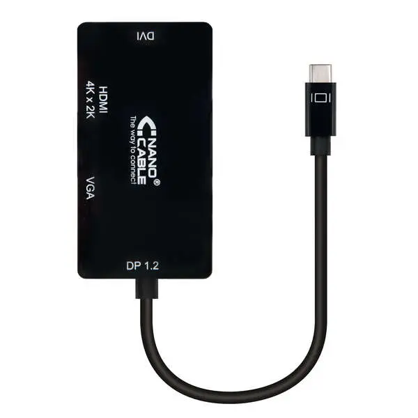 Nanocable Conversor Usb-C A Svga / Dvi / Hdmi - 3 En 1. Usb-C/M-Vga/H-Dvi/H-Hdmi/H 4K - 10 Cm - Color Negro