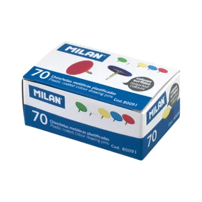 Milan Pack de 70 Chinchetas Metálicas Plastificadas en Colores Surtidos