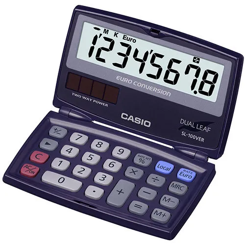 Casio SL-100VERA Calculadora de Bolsillo Tipo Concha con Pantalla LC de 8 Dígitos - Color Azul Oscuro