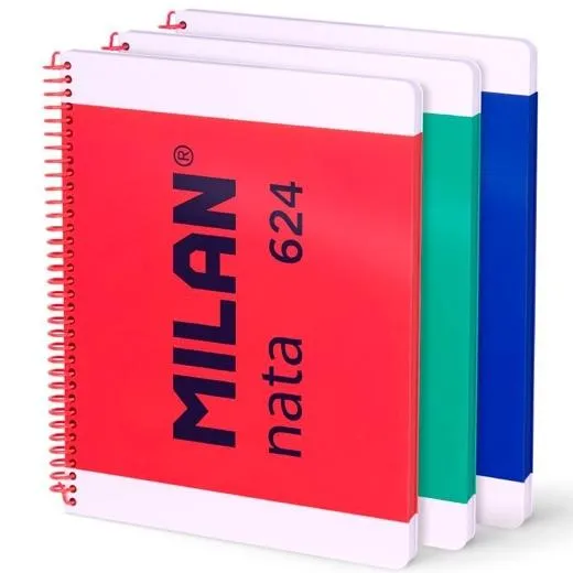 Milan Cuaderno Espiral A4 80H 95Gr 5X5 Tapa Dura Colección Nata® 624 Since 1918 Surtido Pack 3 Ud
