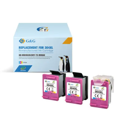 HP 304XL Pack de 3 Cartuchos de Tinta Remanufacturados Eco Saver con Nivel de Tinta