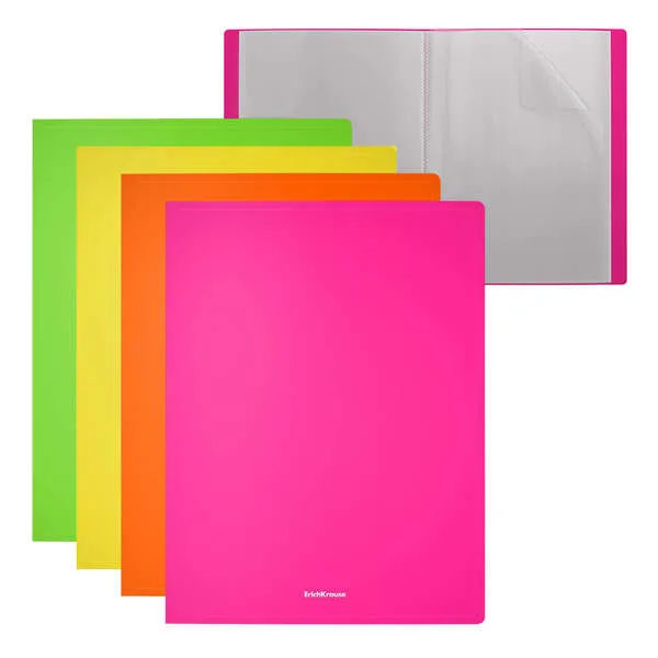 Erichkrause Carpetas Con Fundas Matt Neon - 40 Fundas - Tamaño A4 - Surtido Colores (4 Pcs En Bolsa) - Colores Surtidos