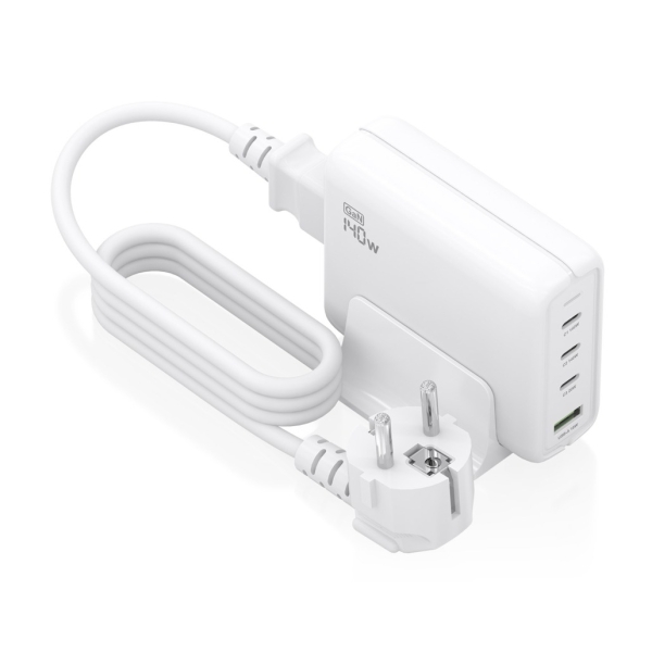 Aisens Cargador Gan 140W - 3Xusb-C Pd3.0, Qc4.0, Qc5.0 - 1Xusb-A Qc3.0 - Cable 1.4 Metros - Color Blanco