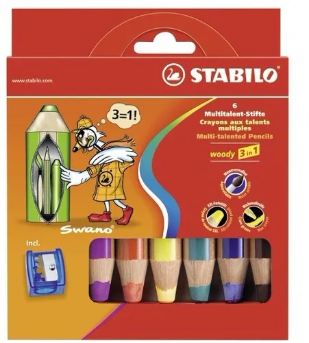 Stabilo Lápices De Colores Woody 3 En 1 C/Surtidos Estuche 6 Ud + 1 Sacapuntas