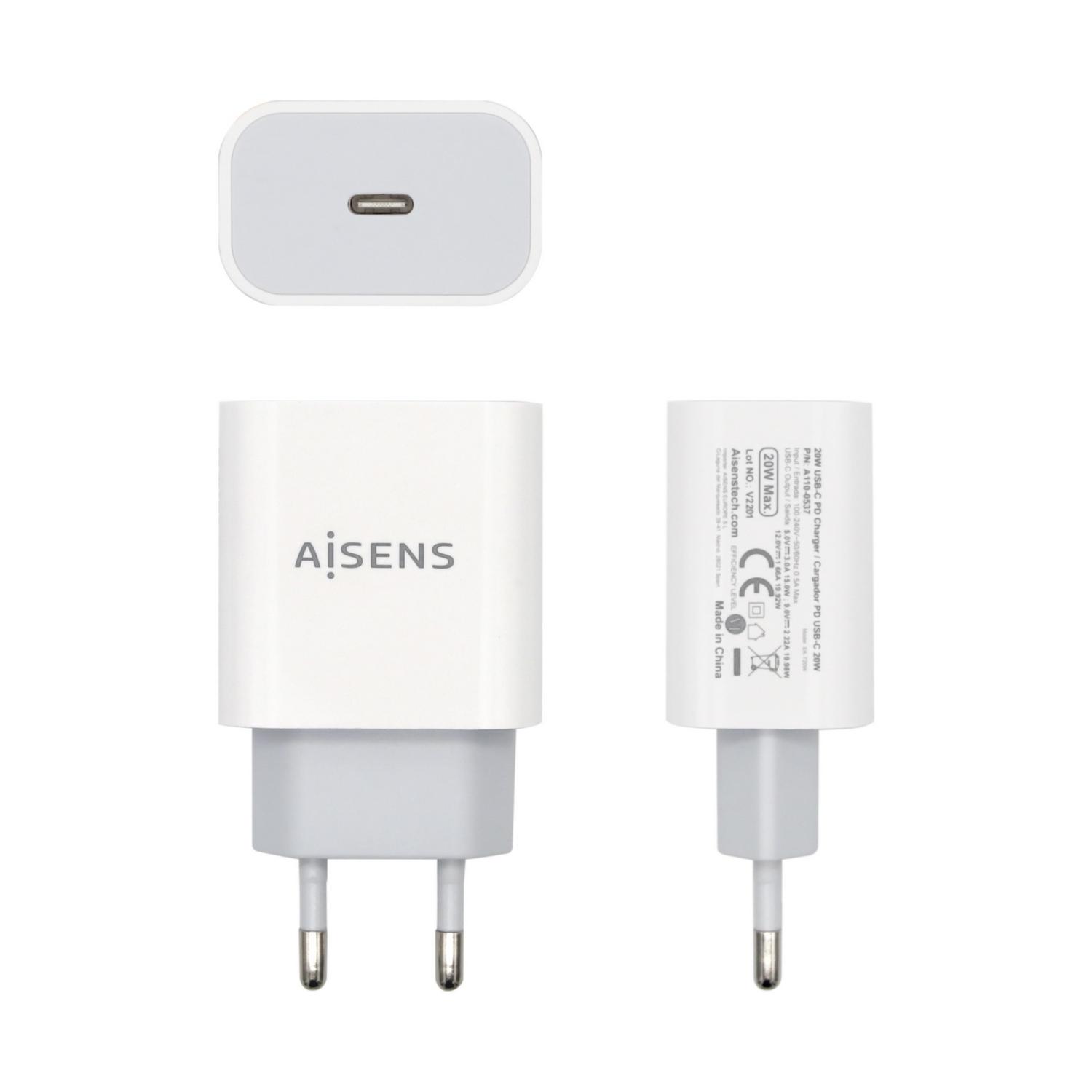 Aisens Cargador Usb-C Pd3.0  20W Alta Eficiencia 5V/3A 9V/2,2A 12V/1,66A   Blanco