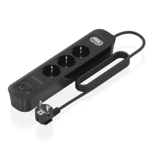 Aisens Regleta 3 Tomas Schuko con 2xUSB-C, 2xUSB-A, 1.4m, Interruptor LED, Power Delivery, Qualcomm 3.0, Negro