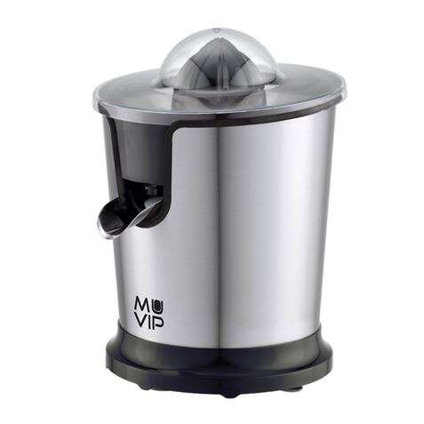 Muvip Exprimidor Electrico Inox 300W - Cuerpo Y Filtro De Acero Inoxidable - Sistema Antigoteo - 2 Tamaños De Conos