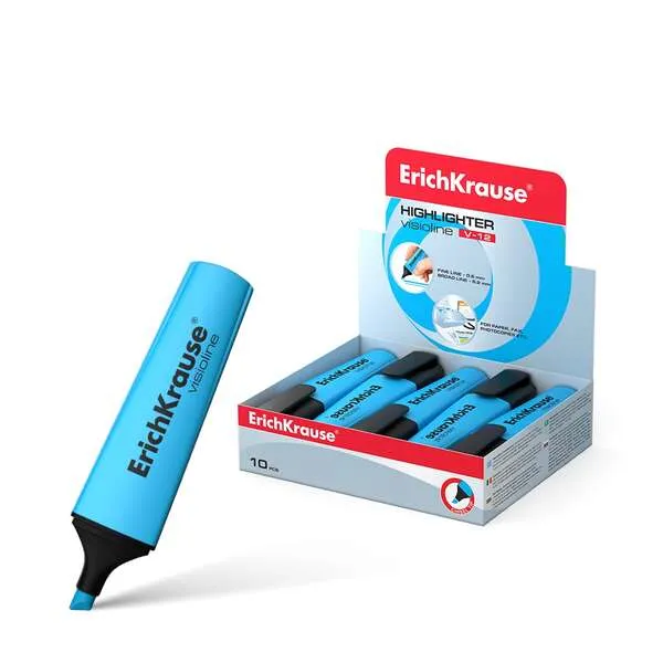 Erichkrause Visioline V-12 Marcador Fluorescente - Punta Biselada - Tinta A Base De Agua - Color Azul