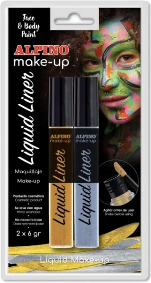 Alpino Make-Up Liquid Liner Pack de 2 Botes con Aplicador - Colores Oro y Plata
