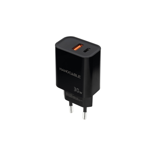 Nanocable Cargador De Pared Usb-C/Pd + Usb-A/Qc 30W - Color Negro