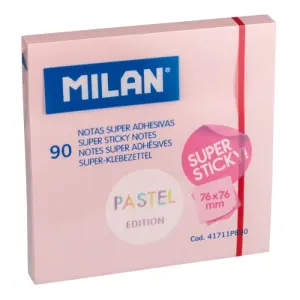 Milan Bloc de 90 Notas Super Adhesivas Removibles 76mm x 76mm Color Rosa Pastel