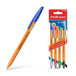 ErichKrause Pack de 4 Bolígrafos R-301 Naranja Stick 0.7mm Tinta de Secado Rápido