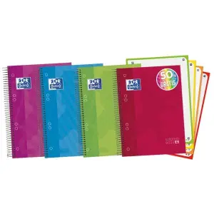 Oxford Cuaderno Espiral A5+ Cuadriculado 5x5mm - 120 Hojas 90gr - Tapa Extradura Brillante - Colores Surtidos