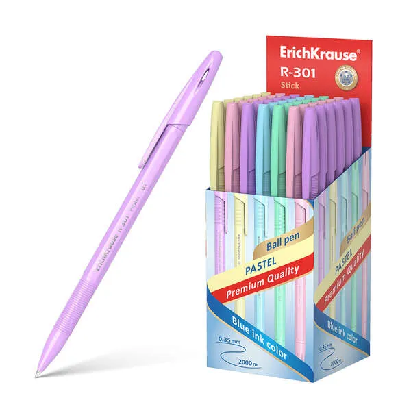 Erichkrause R-301 Pastel Boligrafo Punta De Bola 0.7Mm - Trazo 0.35Mm - Cuerpo Hexagonal Opaco En Colores Pastel - Tinta De Secado Rapido - Color Tinta Azul