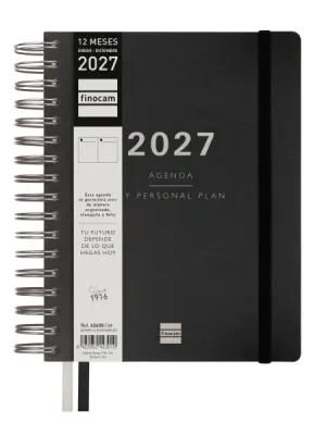 Finocam Tempus Agenda Anual 2027 1 Día Por Página 155x217mm Espiral Doble Tapa Dura Negra