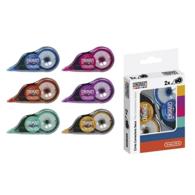 Ingraf Pack de 2 Cintas Correctoras 5mm x 12m - Adherencia Perfecta al Papel - Colores Surtidos