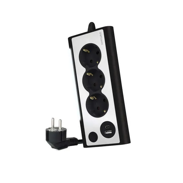 Nanocable Regleta De Sobremesa Con 3X Shuckos, 1X Usb-C Y 1X Usb-A - Iluminacion Led Con Interruptor - Cable De 1.50M
