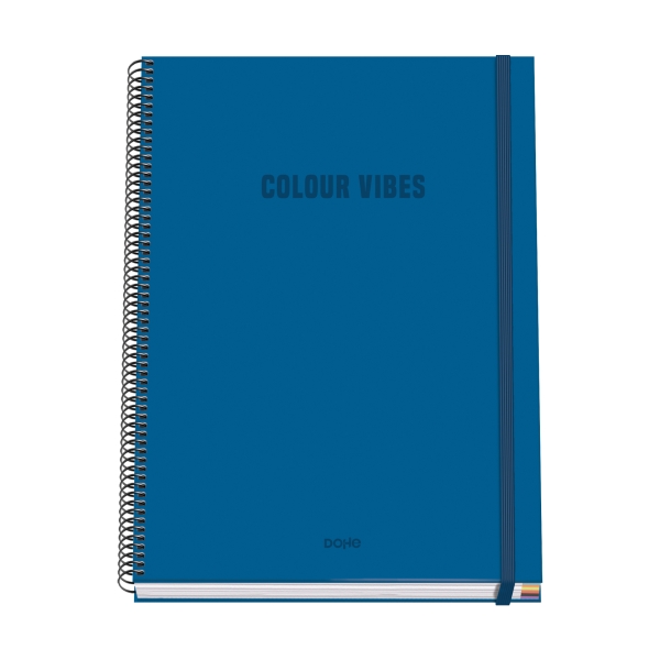 Dohe Colour Vives Cuaderno Espiral A4 100 Hojas Microperforadas Cuadricula 5Mm - Tapa Dura Carton Forrado - Cierre De Goma - Bandas De Color - Color Azul