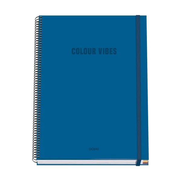 Dohe Colour Vives Cuaderno Espiral A4 100 Hojas Microperforadas Cuadricula 5Mm - Tapa Dura Carton Forrado - Cierre De Goma - Bandas De Color - Color Azul