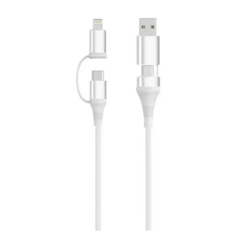 Ewent EC1076 Cable USB-C 4 en 1 60W 2 Metros USB-C USB-A Lightning Blanco
