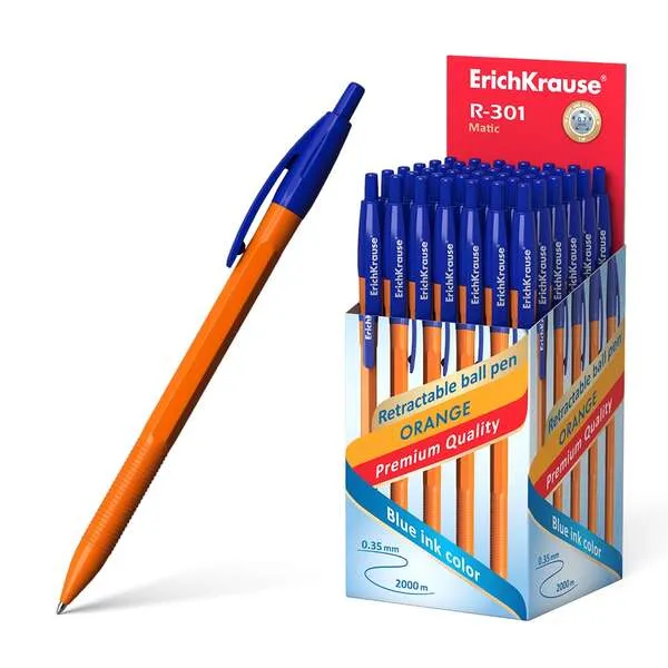 Erichkrause R-301 Naranja Matic Boligrafo Retractil Punta 0.7Mm - Cuerpo Hexagonal Opaco - Tinta De Secado Rapido - Color Azul