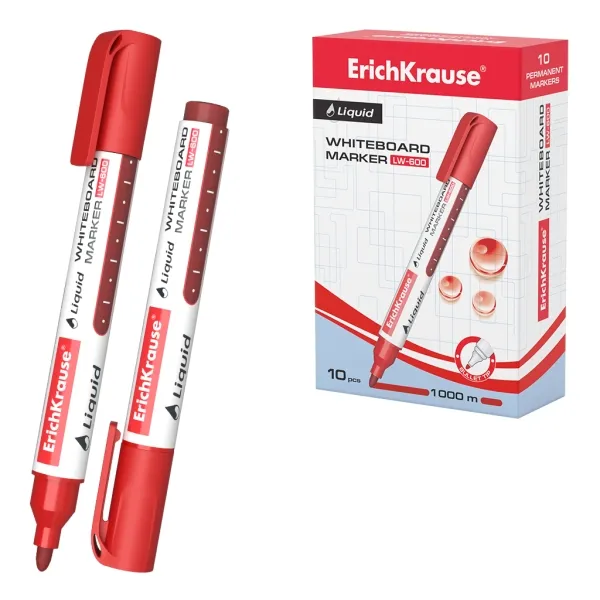 Erichkrause Liquid Lw-600 Marcador De Pizarra Blanca - Tinta Liquida A Base De Alcohol - Punta En Forma De Bala - Ancho De Linea 2.5Mm - Color Rojo