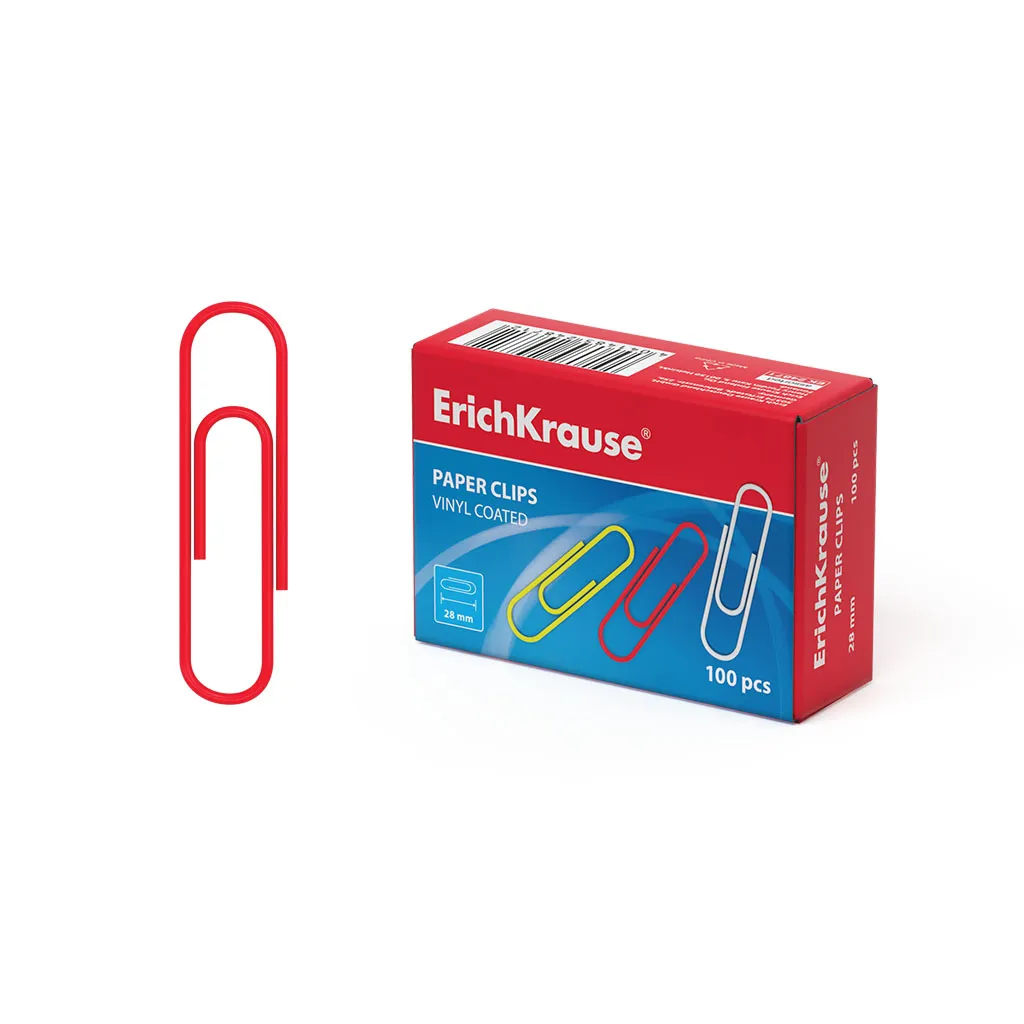 Erichkrause Caja de 100 Clips de Colores con Recubrimiento de Vinilo - Alambre de Acero de Alta Calidad - Resistente a la Corrosion - Colores Surtidos