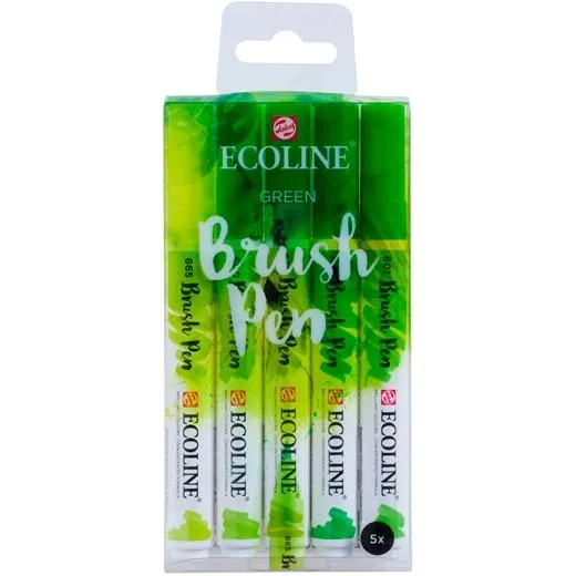 Talens Ecoline Rotuladores Brush Pen Punta Pincel Verde Estuche 5 Ud
