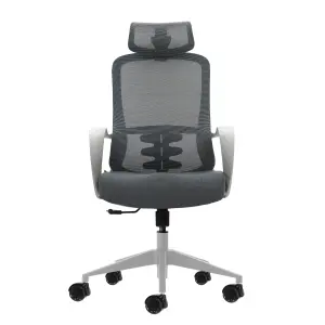 Oqonos Cherg 008 Silla de Oficina Ergonomica con Reposacabezas Ajustable y Respaldo de Malla Transpirable - Gris