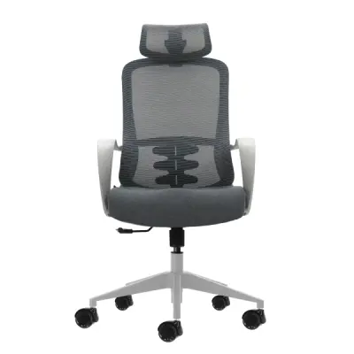 Oqonos Cherg 008 Silla de Oficina Ergonomica con Reposacabezas Ajustable y Respaldo de Malla Transpirable - Gris