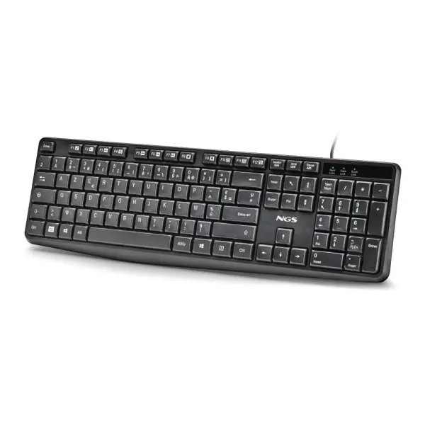 NGS Funky V4 Teclado USB AZERTY FR - 12 Teclas Multimedia - Teclas Silenciosas - Cable 1.5m - Negro