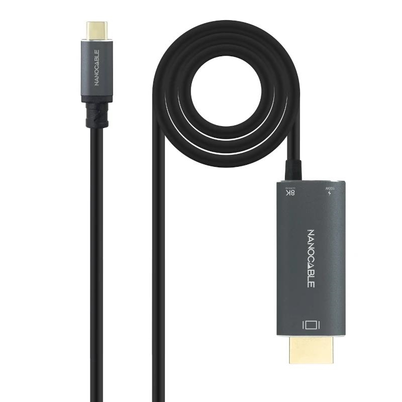 Nanocable Cable Usb-C/M-Hdmi 2.1+Usb-C/H Pd 1.8 M