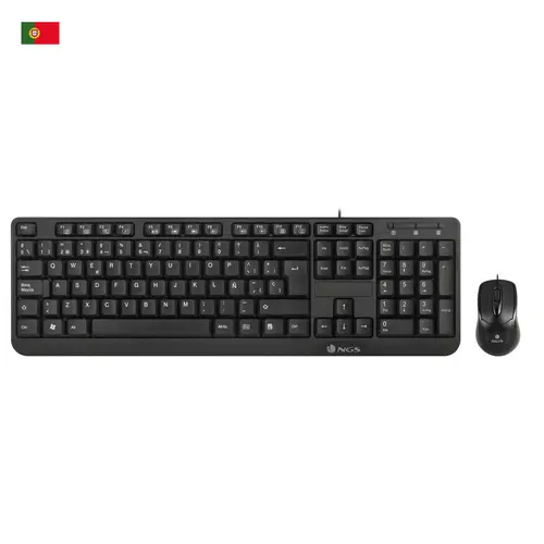 NGS Cocoa Kit Teclado Multimedia y Ratón con Cable QWERTY Portugués Negro
