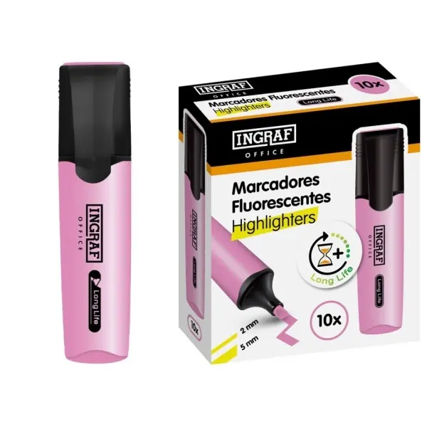Ingraf Marcador Fluorescente Punta Biselada 2-5mm Tinta Base Agua Color Rosa