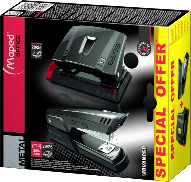 Maped Pack De Grapadora Metalica A3545 + Taladro Metalico A6203 - Grapa Hasta 25 Hojas A La Vez - Admite Grapas 24/6 Y 26/6 - Perfora Hasta 25 Hojas - Color Gris Oscuro