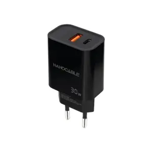 Nanocable Cargador de Pared USB-C/PD y USB-A/QC 30W Negro