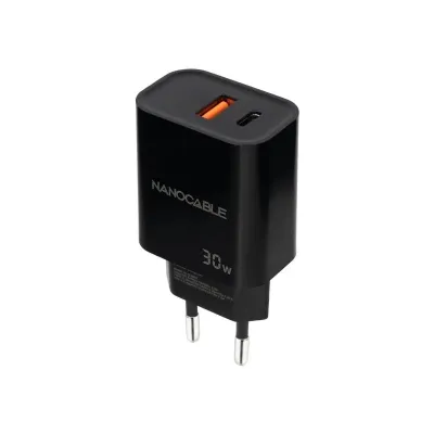 Nanocable Cargador de Pared USB-C/PD y USB-A/QC 30W Negro