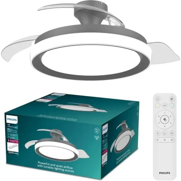 Philips Ventilador de Techo Bliss DC con Luz LED 6500K, Aspas Retráctiles, 35W, Mando a Distancia, Negro