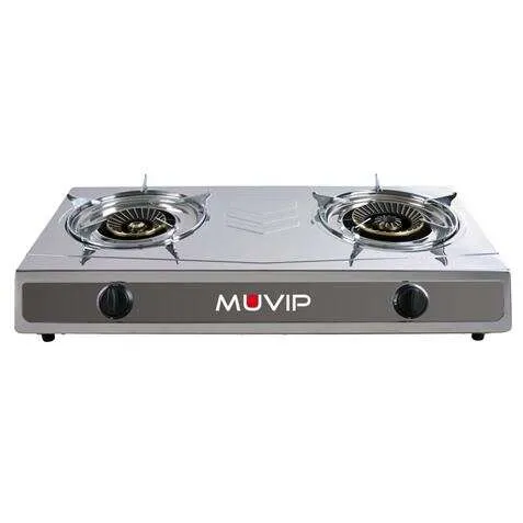 Muvip Serie Strong Cocina De Gas Inox 2 Fuegos - Encendido Piezoelectrico - Quemador De Hierro Fundido Desmontable