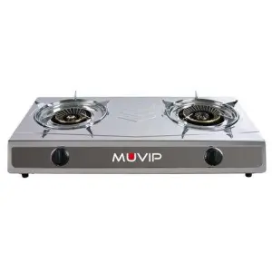 Muvip Cocina de Gas Inox 2 Fuegos con Encendido Piezoeléctrico y Quemador Desmontable