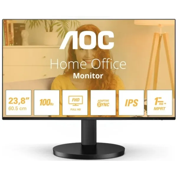 Aoc Monitor 23.8" Led Ips Fullhd 1080P 100Hz - Respuesta 1Ms - Angulo De Vision 178° - Altavoces Incorporados - Hdmi, Vga, Audio - Vesa 100X100Mm