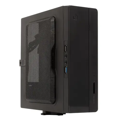 Caja Itx Unykach Uk1007 Uso En Posicion Horicontal O Vertical, Incluye Soporte Vesa Para Colgar Usb 3.0 + 2.0 Card Reader Incluye Fuente Itx
