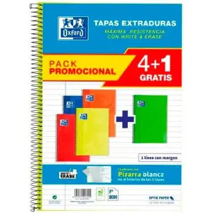 Oxford Cuaderno Espiral Classic White & Erase 80H Folio 1 Línea T/Extradura Pack 4+1