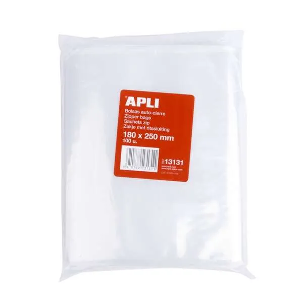Apli Bolsas Autocierre 180x250mm LDPE Transparentes Pack 100 Unidades