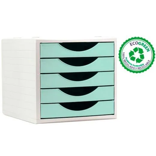 Archivo 2000 Módulo Organizador Ecogreen Sobremesa 5 Cajones 340X270X260 Reciclado Verde Pastel