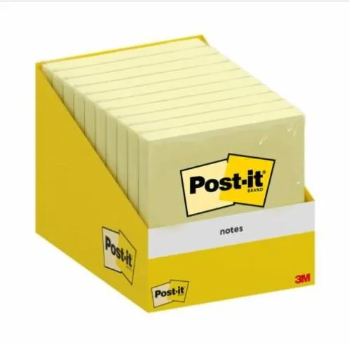 Post-It Pack De 10 Blocs De 100 Notas Adhesivas Reposicionables - Forma Cuadrada - 76X76Mm - Color Amarillo Claro